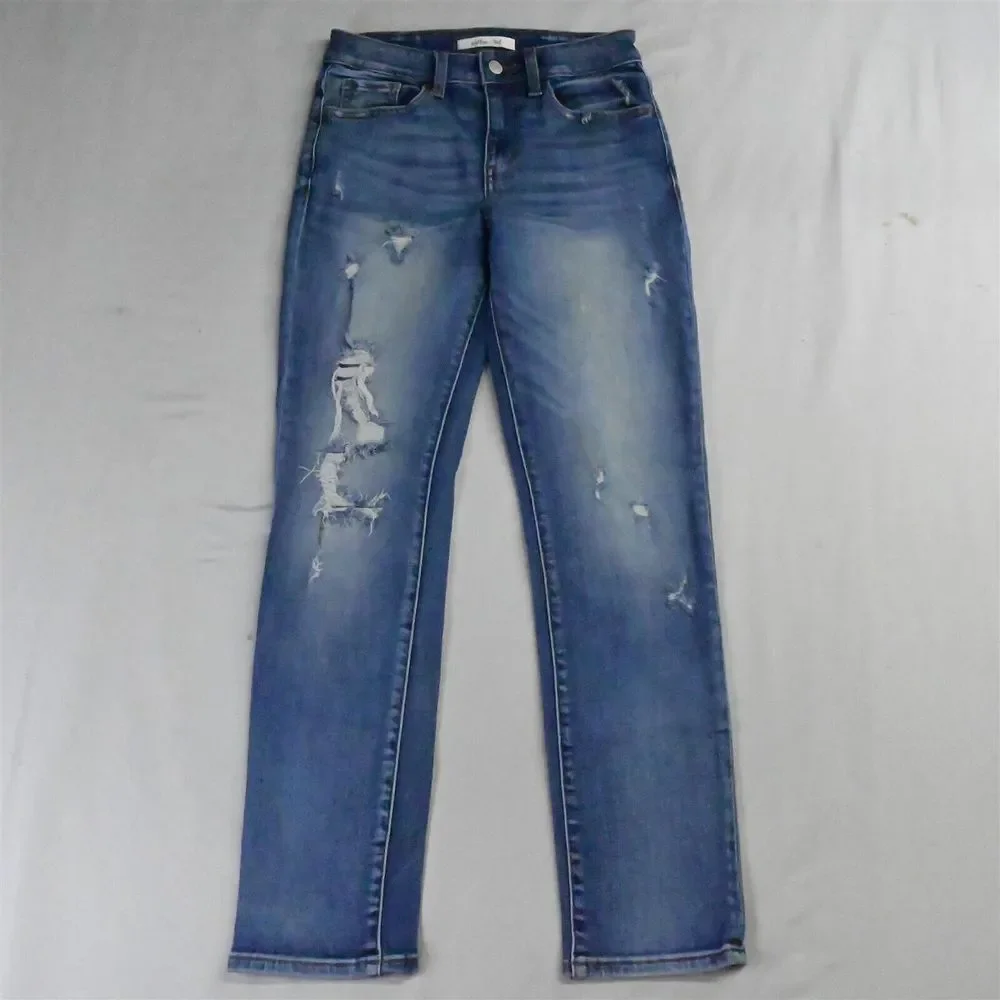 Willow‎ + Root 24 The Everyday Straight Light Destroyed Flex Denim Womens Jeans